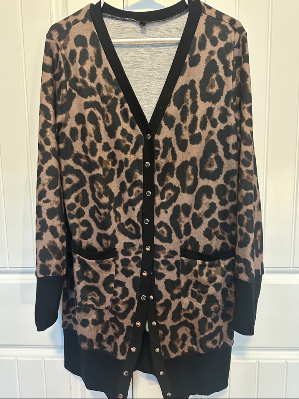 Leopard Print Button-Front Cardigan Sweater - Brown/Black